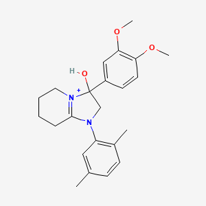 molecular formula C23H29N2O3+ B11230374 3-(3,4-Dimethoxyphenyl)-1-(2,5-dimethylphenyl)-3-hydroxy-2,3,5,6,7,8-hexahydroimidazo[1,2-a]pyridin-1-ium 