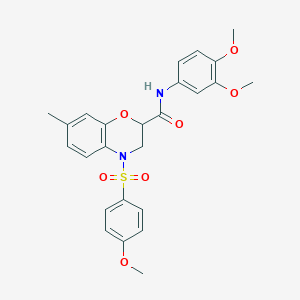 molecular formula C25H26N2O7S B11230401 N-(3,4-dimethoxyphenyl)-4-[(4-methoxyphenyl)sulfonyl]-7-methyl-3,4-dihydro-2H-1,4-benzoxazine-2-carboxamide 