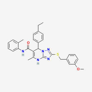 molecular formula C30H31N5O2S B11230499 7-(4-ethylphenyl)-2-[(3-methoxybenzyl)sulfanyl]-5-methyl-N-(2-methylphenyl)-4,7-dihydro[1,2,4]triazolo[1,5-a]pyrimidine-6-carboxamide 