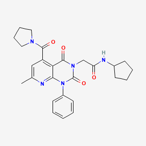 molecular formula C26H29N5O4 B11230573 N-cyclopentyl-2-[7-methyl-2,4-dioxo-1-phenyl-5-(pyrrolidin-1-ylcarbonyl)-1,4-dihydropyrido[2,3-d]pyrimidin-3(2H)-yl]acetamide 