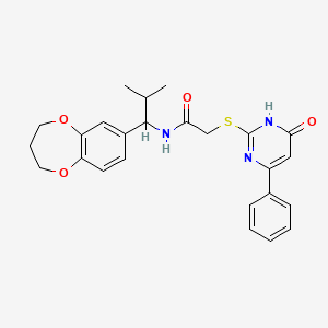 molecular formula C25H27N3O4S B11230606 N-[1-(3,4-dihydro-2H-1,5-benzodioxepin-7-yl)-2-methylpropyl]-2-[(6-oxo-4-phenyl-1,6-dihydropyrimidin-2-yl)sulfanyl]acetamide 