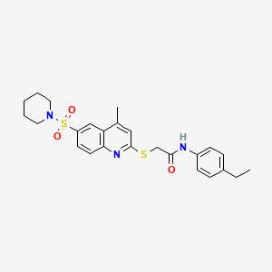 N-(4-Ethylphenyl)-2-{[4-methyl-6-(piperidine-1-sulfonyl)quinolin-2-YL]sulfanyl}acetamide