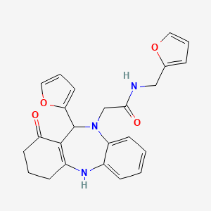 molecular formula C24H23N3O4 B11230698 2-[11-(2-furyl)-1-hydroxy-2,3,4,11-tetrahydro-10H-dibenzo[b,e][1,4]diazepin-10-yl]-N-(2-furylmethyl)acetamide 