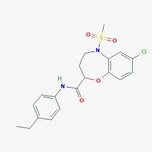 molecular formula C19H21ClN2O4S B11230728 7-chloro-N-(4-ethylphenyl)-5-(methylsulfonyl)-2,3,4,5-tetrahydro-1,5-benzoxazepine-2-carboxamide 