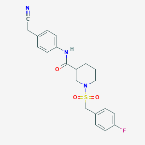 molecular formula C21H22FN3O3S B11230752 N-[4-(cyanomethyl)phenyl]-1-[(4-fluorobenzyl)sulfonyl]piperidine-3-carboxamide 