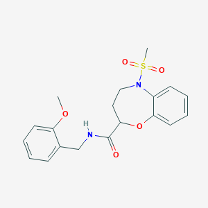 molecular formula C19H22N2O5S B11230887 N-(2-methoxybenzyl)-5-(methylsulfonyl)-2,3,4,5-tetrahydro-1,5-benzoxazepine-2-carboxamide 