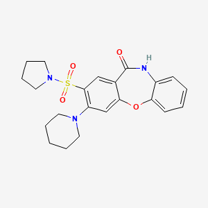 molecular formula C22H25N3O4S B11230900 3-Piperidino-2-(1-pyrrolidinylsulfonyl)dibenzo[B,F][1,4]oxazepin-11(10H)-one 