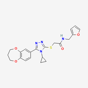 molecular formula C21H22N4O4S B11230921 2-{[4-cyclopropyl-5-(3,4-dihydro-2H-1,5-benzodioxepin-7-yl)-4H-1,2,4-triazol-3-yl]sulfanyl}-N-(furan-2-ylmethyl)acetamide 