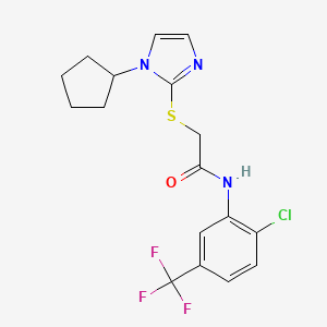 molecular formula C17H17ClF3N3OS B11230928 N-(2-chloro-5-(trifluoromethyl)phenyl)-2-((1-cyclopentyl-1H-imidazol-2-yl)thio)acetamide 