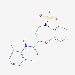 molecular formula C19H22N2O4S B11230998 N-(2,6-dimethylphenyl)-5-(methylsulfonyl)-2,3,4,5-tetrahydro-1,5-benzoxazepine-2-carboxamide 