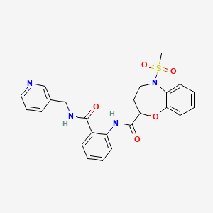 molecular formula C24H24N4O5S B11231037 5-(methylsulfonyl)-N-{2-[(pyridin-3-ylmethyl)carbamoyl]phenyl}-2,3,4,5-tetrahydro-1,5-benzoxazepine-2-carboxamide 