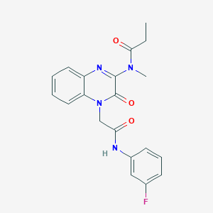 molecular formula C20H19FN4O3 B11231072 N-(4-{2-[(3-fluorophenyl)amino]-2-oxoethyl}-3-oxo-3,4-dihydroquinoxalin-2-yl)-N-methylpropanamide 