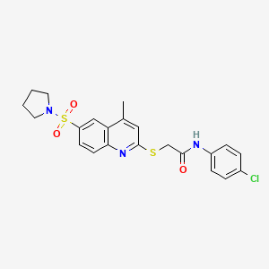 molecular formula C22H22ClN3O3S2 B11231105 N-(4-chlorophenyl)-2-{[4-methyl-6-(pyrrolidin-1-ylsulfonyl)quinolin-2-yl]sulfanyl}acetamide 