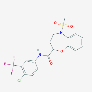 molecular formula C18H16ClF3N2O4S B11231161 N-[4-chloro-3-(trifluoromethyl)phenyl]-5-(methylsulfonyl)-2,3,4,5-tetrahydro-1,5-benzoxazepine-2-carboxamide 