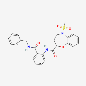 molecular formula C25H25N3O5S B11231196 N-[2-(benzylcarbamoyl)phenyl]-5-(methylsulfonyl)-2,3,4,5-tetrahydro-1,5-benzoxazepine-2-carboxamide 