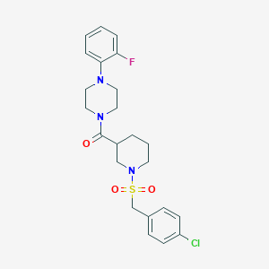 molecular formula C23H27ClFN3O3S B11231203 {1-[(4-Chlorobenzyl)sulfonyl]piperidin-3-yl}[4-(2-fluorophenyl)piperazin-1-yl]methanone 