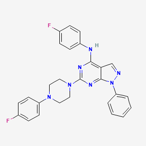 molecular formula C27H23F2N7 B11231272 N-(4-fluorophenyl)-6-[4-(4-fluorophenyl)piperazin-1-yl]-1-phenyl-1H-pyrazolo[3,4-d]pyrimidin-4-amine 