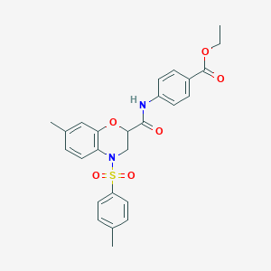 ethyl 4-[({7-methyl-4-[(4-methylphenyl)sulfonyl]-3,4-dihydro-2H-1,4-benzoxazin-2-yl}carbonyl)amino]benzoate