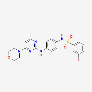 molecular formula C21H22FN5O3S B11231348 3-fluoro-N-(4-((4-methyl-6-morpholinopyrimidin-2-yl)amino)phenyl)benzenesulfonamide 