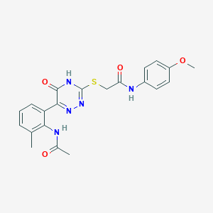 molecular formula C21H21N5O4S B11231390 2-{[6-(2-Acetamido-3-methylphenyl)-5-oxo-4,5-dihydro-1,2,4-triazin-3-YL]sulfanyl}-N-(4-methoxyphenyl)acetamide 