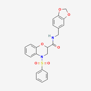 molecular formula C23H20N2O6S B11231397 N-(1,3-benzodioxol-5-ylmethyl)-4-(phenylsulfonyl)-3,4-dihydro-2H-1,4-benzoxazine-2-carboxamide 