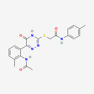 2-{[6-(2-Acetamido-3-methylphenyl)-5-oxo-4,5-dihydro-1,2,4-triazin-3-YL]sulfanyl}-N-(4-methylphenyl)acetamide