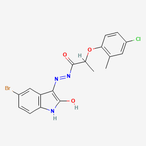 molecular formula C18H15BrClN3O3 B11231488 N'-[(3E)-5-bromo-2-oxo-1,2-dihydro-3H-indol-3-ylidene]-2-(4-chloro-2-methylphenoxy)propanehydrazide 