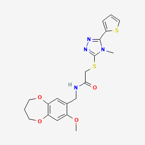 molecular formula C20H22N4O4S2 B11231509 N-[(8-methoxy-3,4-dihydro-2H-1,5-benzodioxepin-7-yl)methyl]-2-{[4-methyl-5-(thiophen-2-yl)-4H-1,2,4-triazol-3-yl]sulfanyl}acetamide 