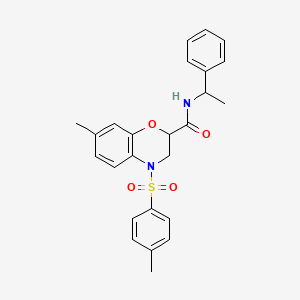 molecular formula C25H26N2O4S B11231578 7-methyl-4-[(4-methylphenyl)sulfonyl]-N-(1-phenylethyl)-3,4-dihydro-2H-1,4-benzoxazine-2-carboxamide 