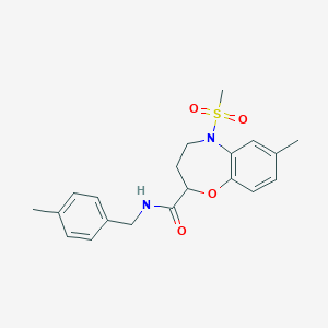 molecular formula C20H24N2O4S B11231604 7-methyl-N-(4-methylbenzyl)-5-(methylsulfonyl)-2,3,4,5-tetrahydro-1,5-benzoxazepine-2-carboxamide 