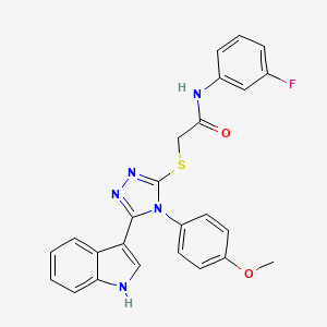 molecular formula C25H20FN5O2S B11231653 2-((5-(1H-indol-3-yl)-4-(4-methoxyphenyl)-4H-1,2,4-triazol-3-yl)thio)-N-(3-fluorophenyl)acetamide 