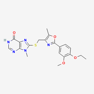 molecular formula C20H21N5O4S B11231791 8-({[2-(4-ethoxy-3-methoxyphenyl)-5-methyl-1,3-oxazol-4-yl]methyl}sulfanyl)-9-methyl-1,9-dihydro-6H-purin-6-one 