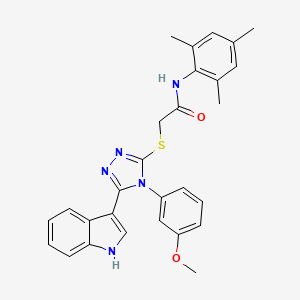 molecular formula C28H27N5O2S B11231822 2-((5-(1H-indol-3-yl)-4-(3-methoxyphenyl)-4H-1,2,4-triazol-3-yl)thio)-N-mesitylacetamide 