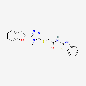 molecular formula C20H15N5O2S2 B11231866 2-{[5-(1-benzofuran-2-yl)-4-methyl-4H-1,2,4-triazol-3-yl]sulfanyl}-N-(1,3-benzothiazol-2-yl)acetamide 