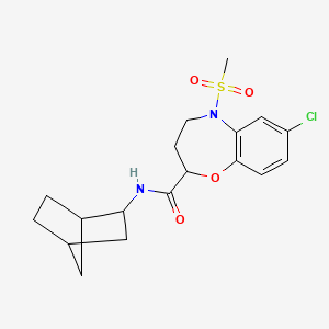 molecular formula C18H23ClN2O4S B11231885 N-(bicyclo[2.2.1]hept-2-yl)-7-chloro-5-(methylsulfonyl)-2,3,4,5-tetrahydro-1,5-benzoxazepine-2-carboxamide 