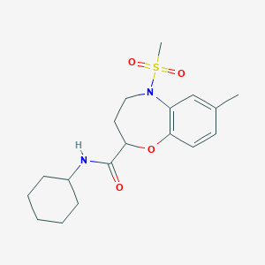 molecular formula C18H26N2O4S B11231990 N-cyclohexyl-7-methyl-5-(methylsulfonyl)-2,3,4,5-tetrahydro-1,5-benzoxazepine-2-carboxamide 