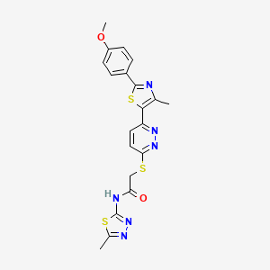 molecular formula C20H18N6O2S3 B11232019 2-((6-(2-(4-methoxyphenyl)-4-methylthiazol-5-yl)pyridazin-3-yl)thio)-N-(5-methyl-1,3,4-thiadiazol-2-yl)acetamide 