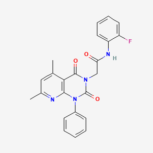 molecular formula C23H19FN4O3 B11232020 2-(5,7-dimethyl-2,4-dioxo-1-phenyl-1,4-dihydropyrido[2,3-d]pyrimidin-3(2H)-yl)-N-(2-fluorophenyl)acetamide 