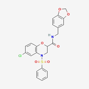 molecular formula C23H19ClN2O6S B11232029 N-(1,3-benzodioxol-5-ylmethyl)-6-chloro-4-(phenylsulfonyl)-3,4-dihydro-2H-1,4-benzoxazine-2-carboxamide 