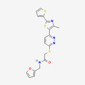 molecular formula C19H16N4O2S3 B11232034 N-(furan-2-ylmethyl)-2-((6-(4-methyl-2-(thiophen-2-yl)thiazol-5-yl)pyridazin-3-yl)thio)acetamide 