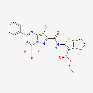 ethyl 2-({[3-chloro-5-phenyl-7-(trifluoromethyl)pyrazolo[1,5-a]pyrimidin-2-yl]carbonyl}amino)-5,6-dihydro-4H-cyclopenta[b]thiophene-3-carboxylate