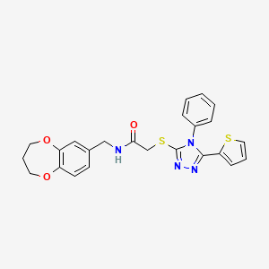 molecular formula C24H22N4O3S2 B11232090 N-(3,4-dihydro-2H-1,5-benzodioxepin-7-ylmethyl)-2-{[4-phenyl-5-(thiophen-2-yl)-4H-1,2,4-triazol-3-yl]sulfanyl}acetamide 