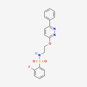 molecular formula C18H16FN3O3S B11232095 2-fluoro-N-(2-((6-phenylpyridazin-3-yl)oxy)ethyl)benzenesulfonamide 