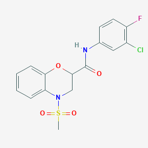 molecular formula C16H14ClFN2O4S B11232102 N-(3-chloro-4-fluorophenyl)-4-(methylsulfonyl)-3,4-dihydro-2H-1,4-benzoxazine-2-carboxamide 