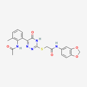 2-({6-[2-(acetylamino)-3-methylphenyl]-5-oxo-2,5-dihydro-1,2,4-triazin-3-yl}sulfanyl)-N-(1,3-benzodioxol-5-yl)acetamide