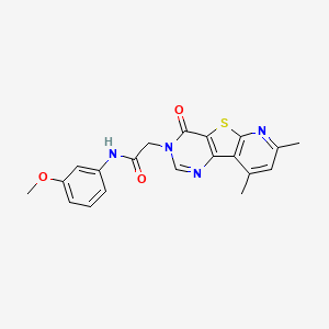 molecular formula C20H18N4O3S B11232217 2-(11,13-dimethyl-6-oxo-8-thia-3,5,10-triazatricyclo[7.4.0.02,7]trideca-1(9),2(7),3,10,12-pentaen-5-yl)-N-(3-methoxyphenyl)acetamide 