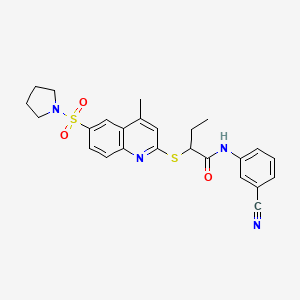 N-(3-Cyanophenyl)-2-{[4-methyl-6-(pyrrolidine-1-sulfonyl)quinolin-2-YL]sulfanyl}butanamide