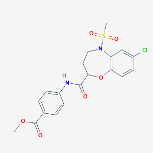 molecular formula C19H19ClN2O6S B11232408 Methyl 4-({[7-chloro-5-(methylsulfonyl)-2,3,4,5-tetrahydro-1,5-benzoxazepin-2-yl]carbonyl}amino)benzoate 