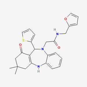 molecular formula C26H27N3O3S B11232412 2-[3,3-dimethyl-1-oxo-11-(thiophen-2-yl)-1,2,3,4,5,11-hexahydro-10H-dibenzo[b,e][1,4]diazepin-10-yl]-N-(furan-2-ylmethyl)acetamide 