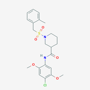 molecular formula C22H27ClN2O5S B11232530 N-(4-chloro-2,5-dimethoxyphenyl)-1-[(2-methylbenzyl)sulfonyl]piperidine-3-carboxamide 